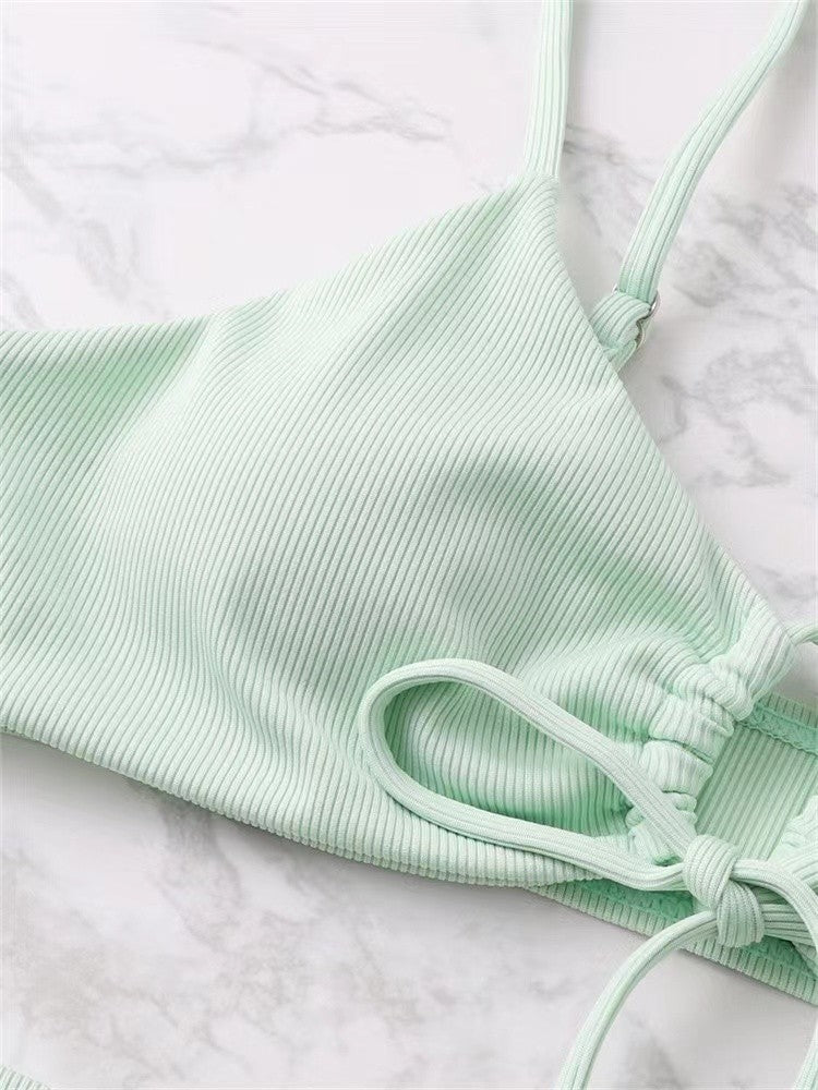 Solid Color Low-Waist Bikini Set