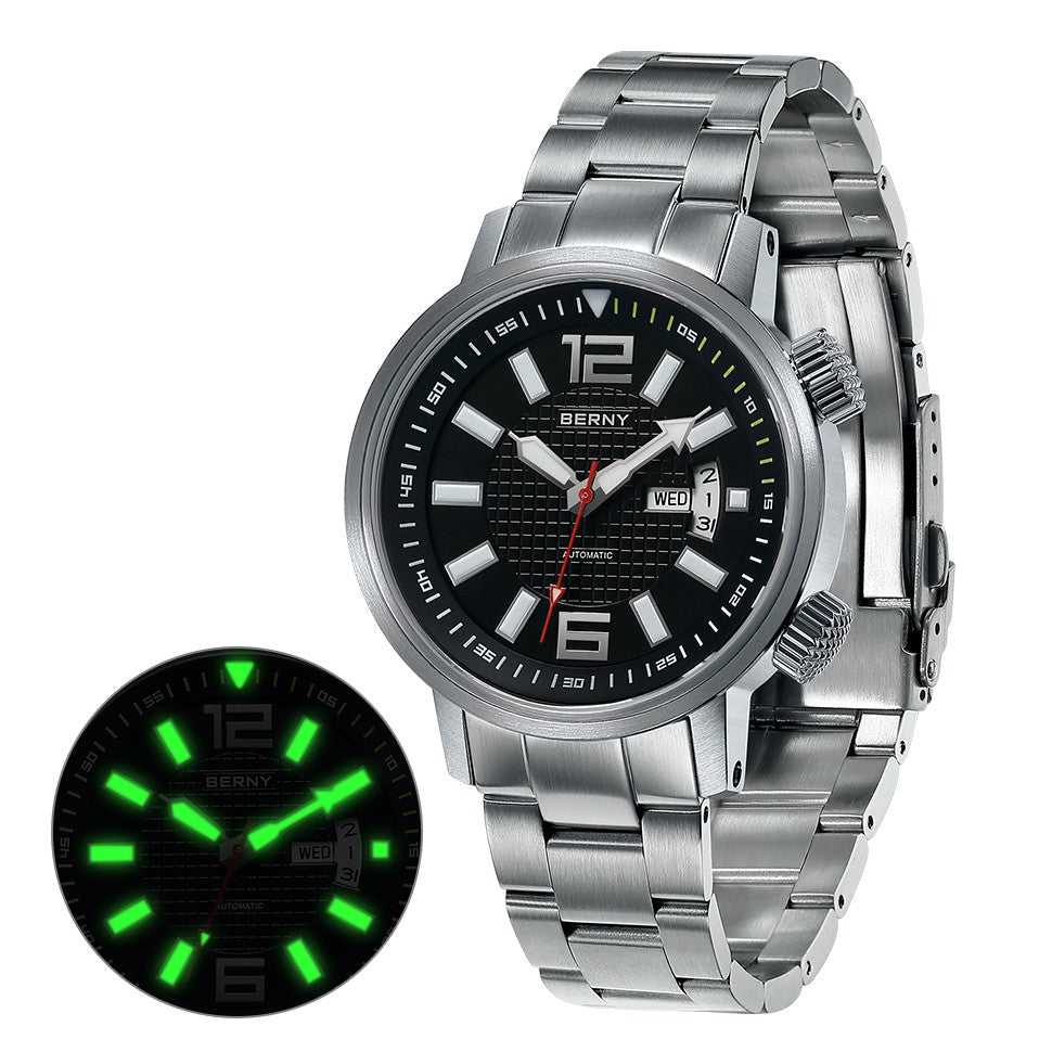 BERNY 20ATM Diver Relógio Mecânico Automático para Homens Super Luminoso À P