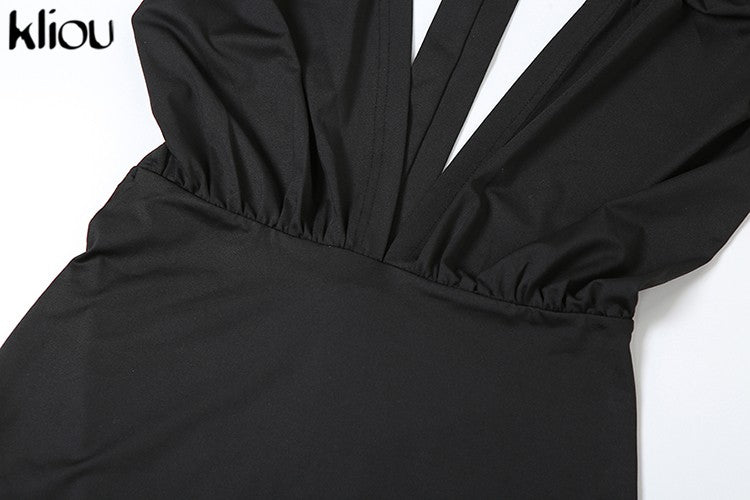Kliou Elegant Hooded Maxi Dresses Women Hipster Sleeveless Sexy Deep V-Neck Backless Side Split Robe Female High Street Dress Kliou Elegant Hooded Maxi Dresses Women Hipster Sleeveless Sexy Deep V-Neck Backless Side Split Robe Female High Street Dress