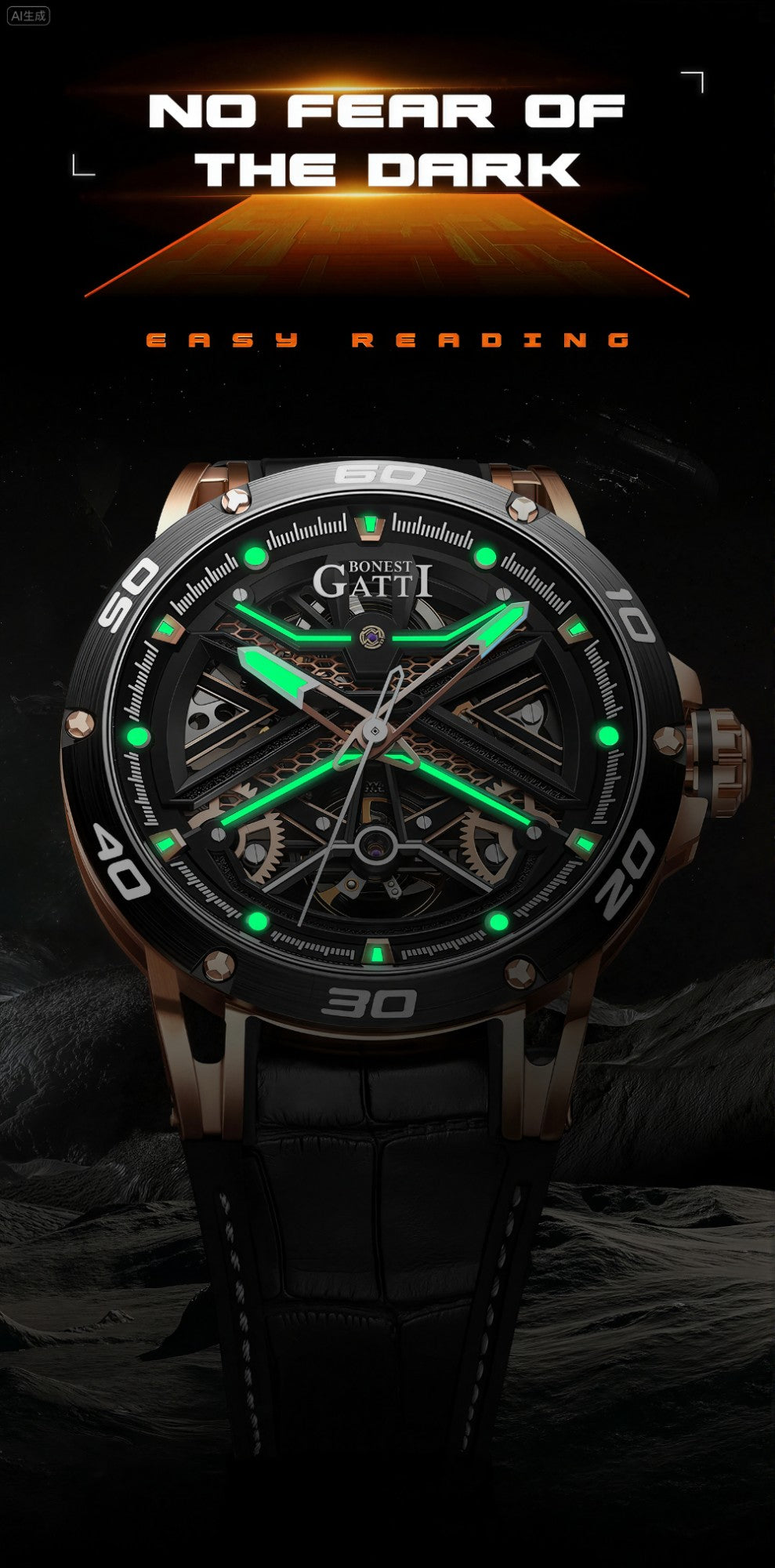 Bonest Gatti Men's Automatic Watch Luxury Vintage Mechanical 5ATM Skeleton Sapphire Luminous Leather Strap German Design Bonest Gatti Men's Automatic Watch Luxury Vintage Mechanical 5ATM Skeleton Sapphire Luminous Leather Strap German Design
