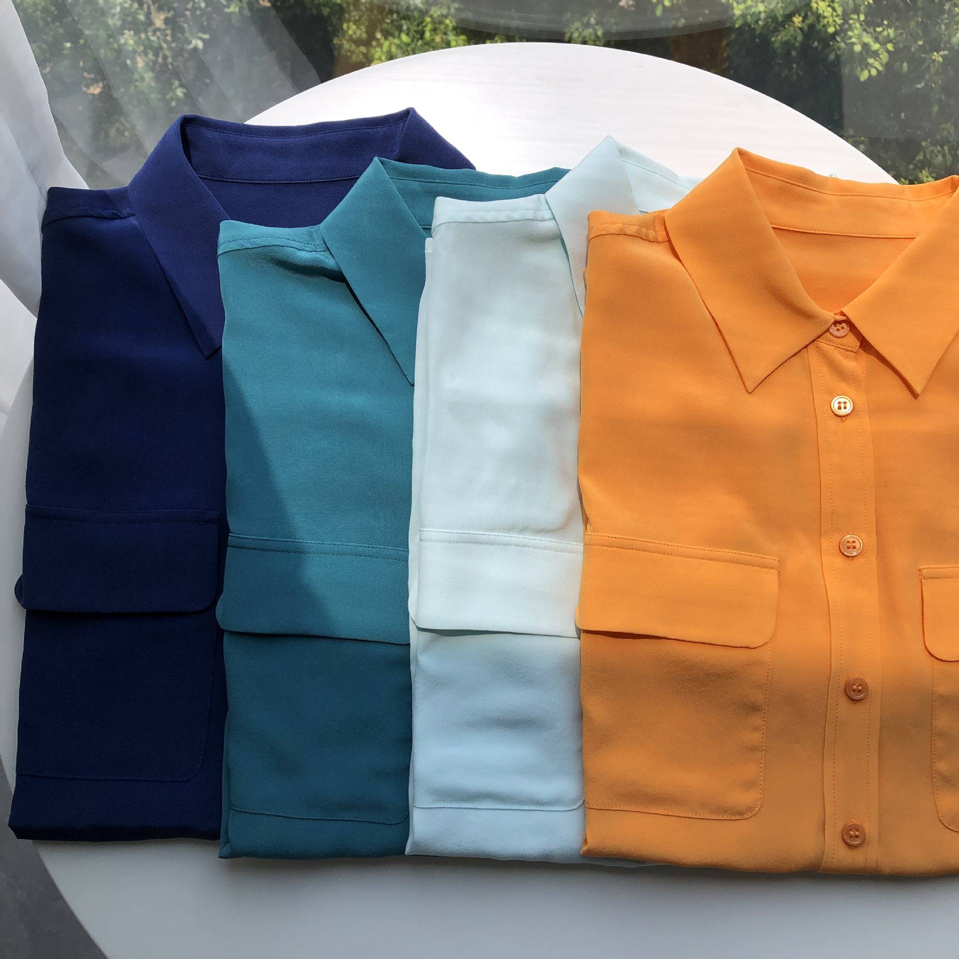 39 colors option draped sand-washed mulberry silk shirt blouse women classic