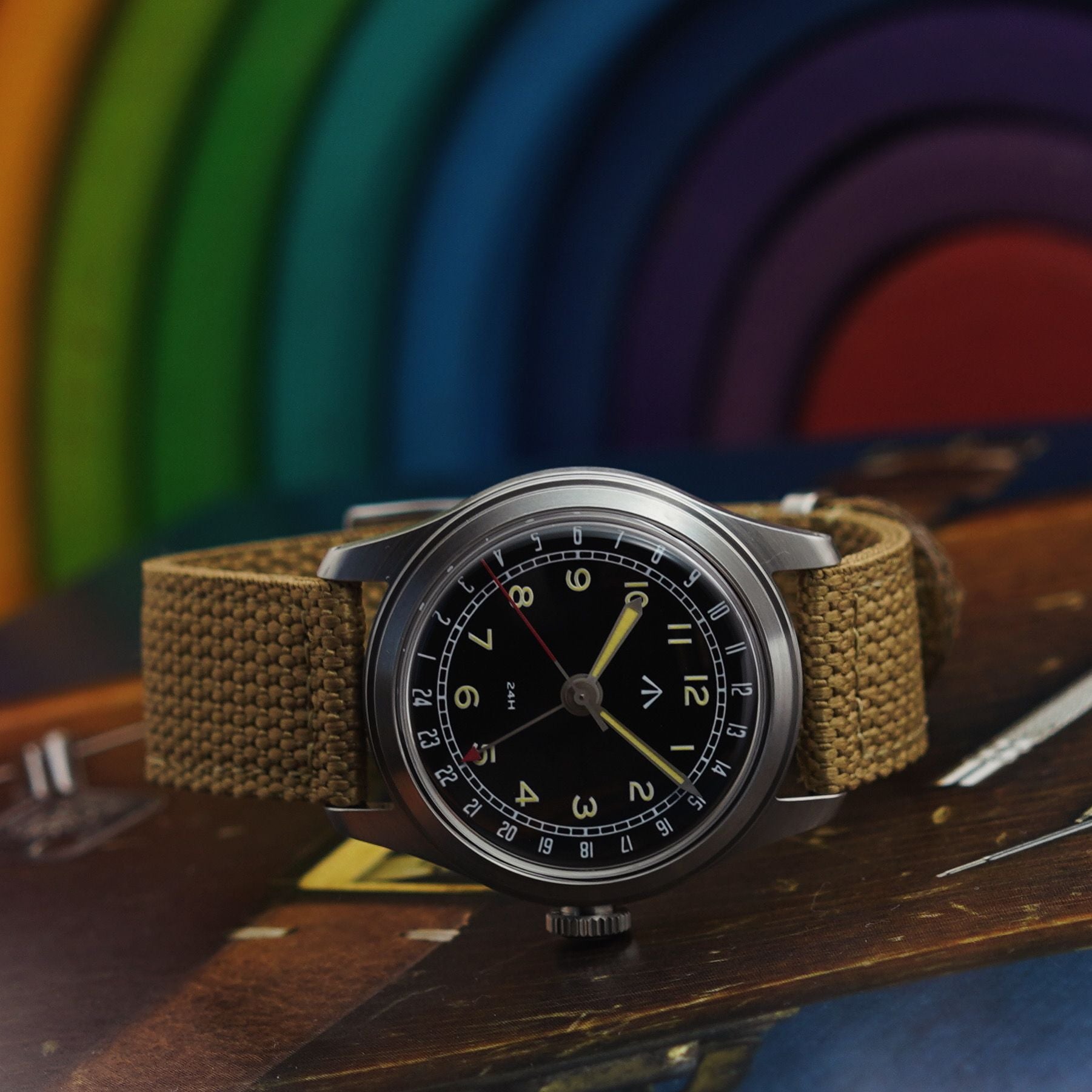Merkur retro relógio para homem pele mergulhador relógio vintage 24h relógio