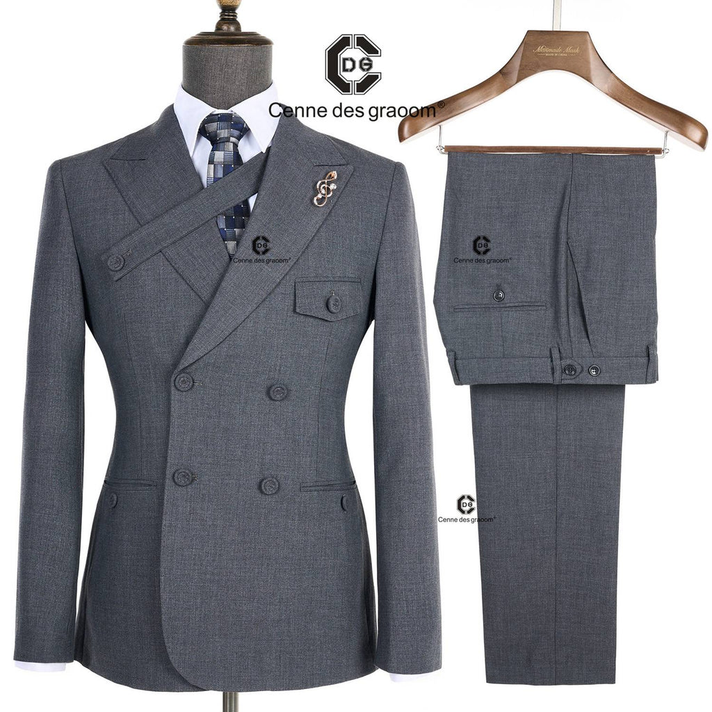 Cenne des graoom 2024 novos ternos cinza elegantes para homens duplo breasted bo