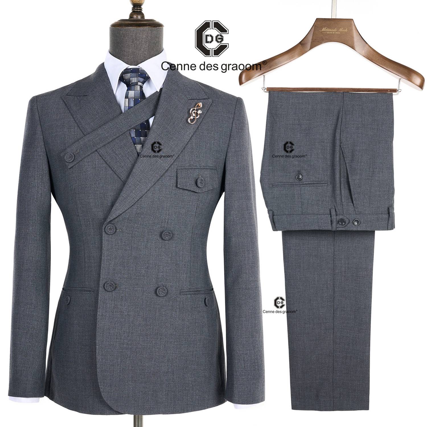 Cenne des graoom 2024 novos ternos cinza elegantes para homens duplo breasted bo
