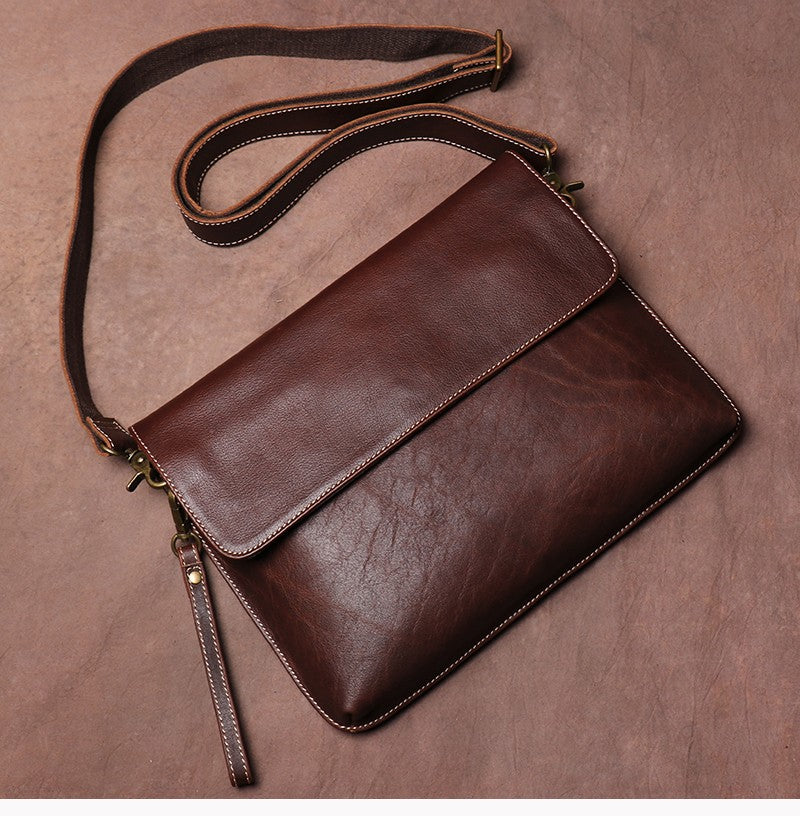 Luokir vintage genuíno couro crossbody saco de moda masculina simples ombro men