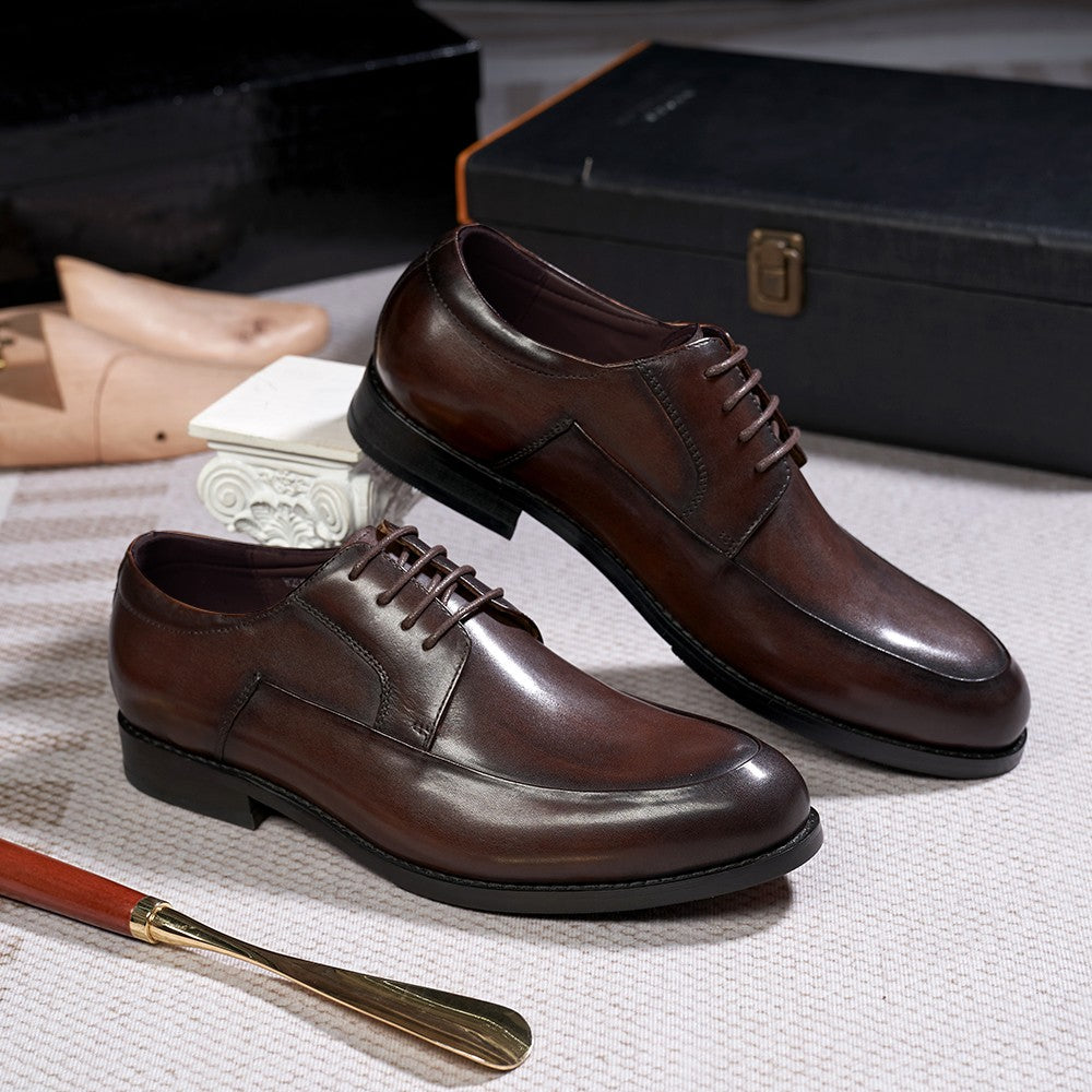 Sapatos derby masculinos estilo italiano, feitos à mão, couro genuíno, bico l