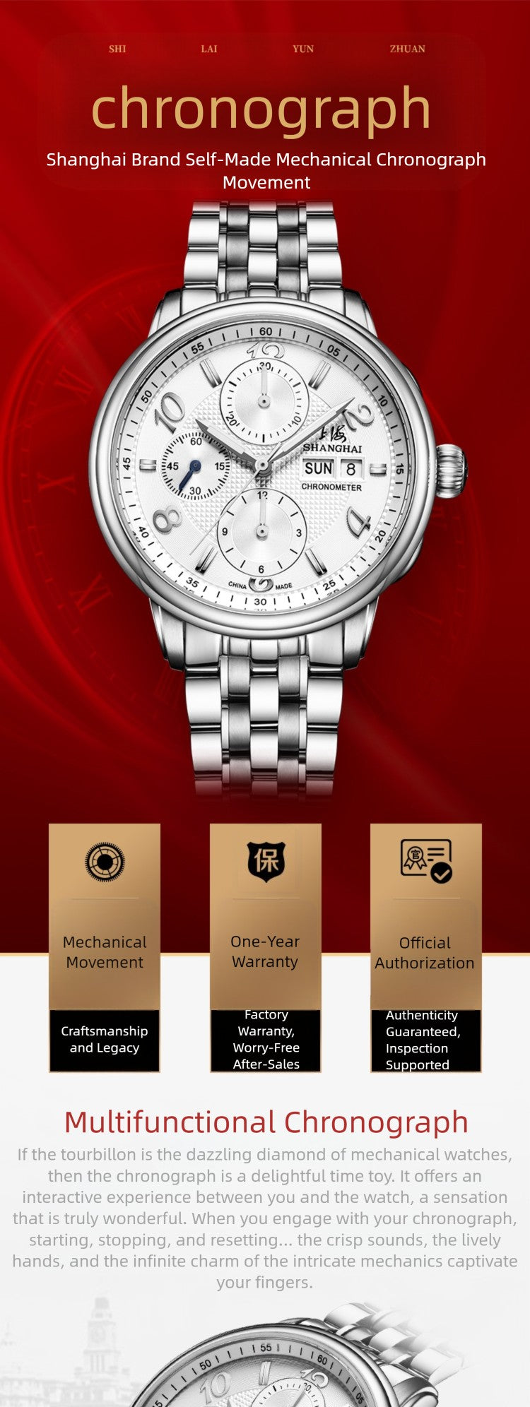 Shanghai 9001 Mechanical Chronograph Watch