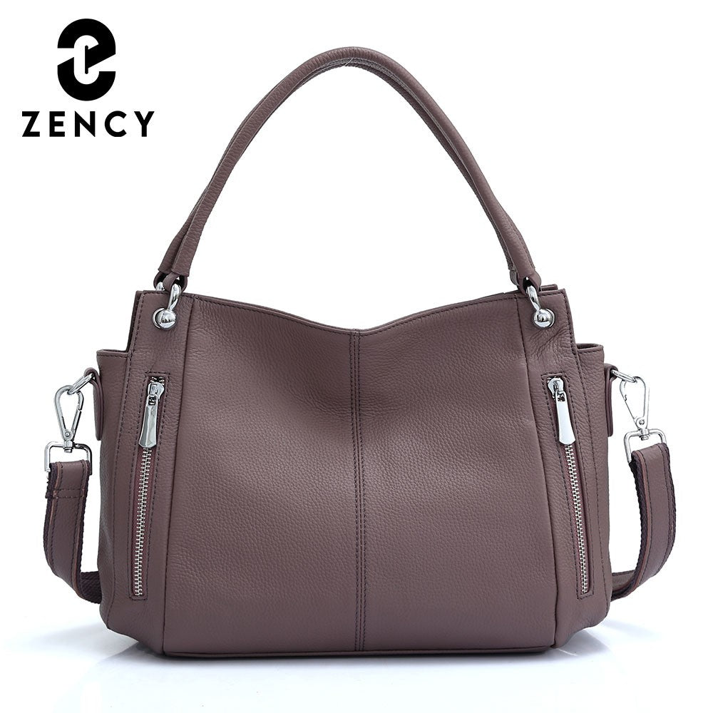 Zency 100% bolsa de couro genuíno feminino clássico simples vintage shopper to