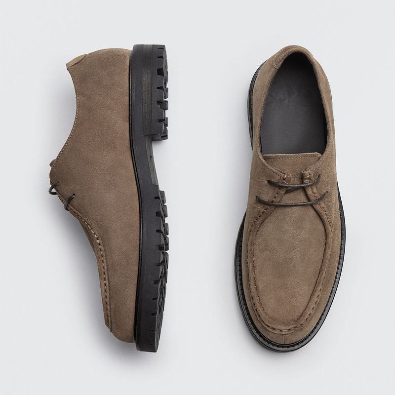 Brown suede derby shoes, thick sole, lace up, men's casual shoes, formal office shoes, men's leather shoesBrown suede derby shoes, thick sole, lace up, men's casual shoes, formal office shoes, men's leather shoes