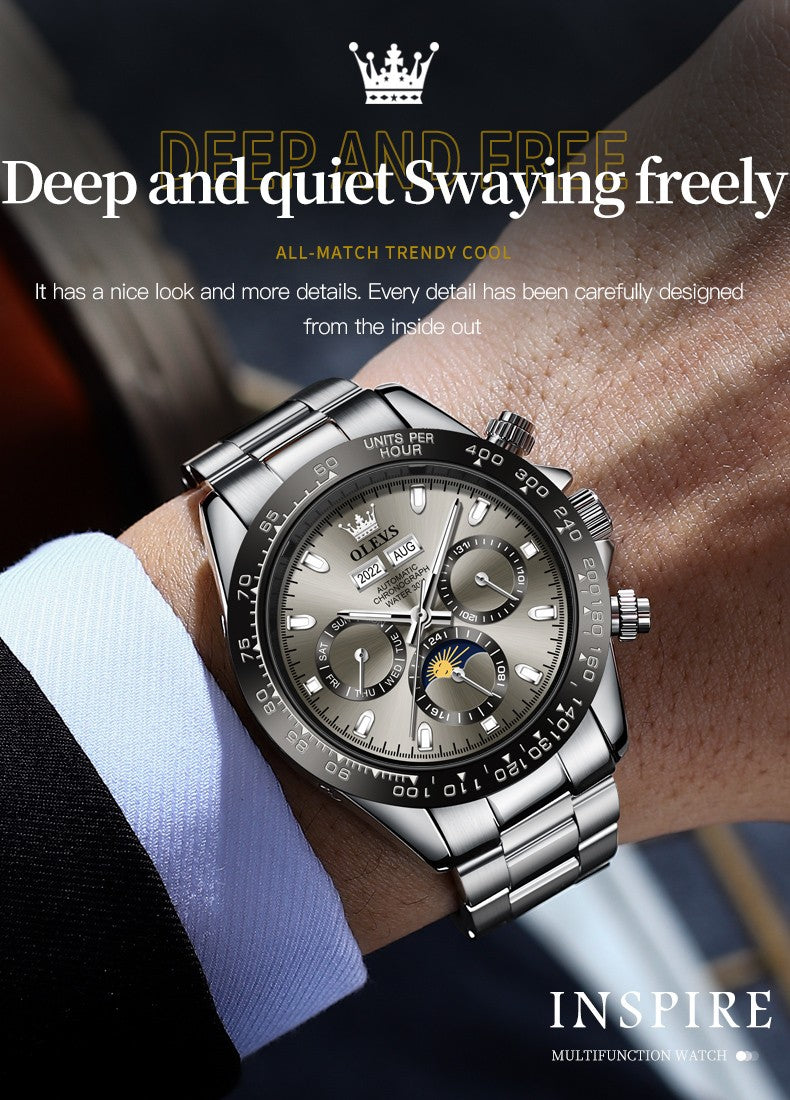 OLEVS 6654 Automatic Mechanical Watch: Moon Phase & Roman Flair