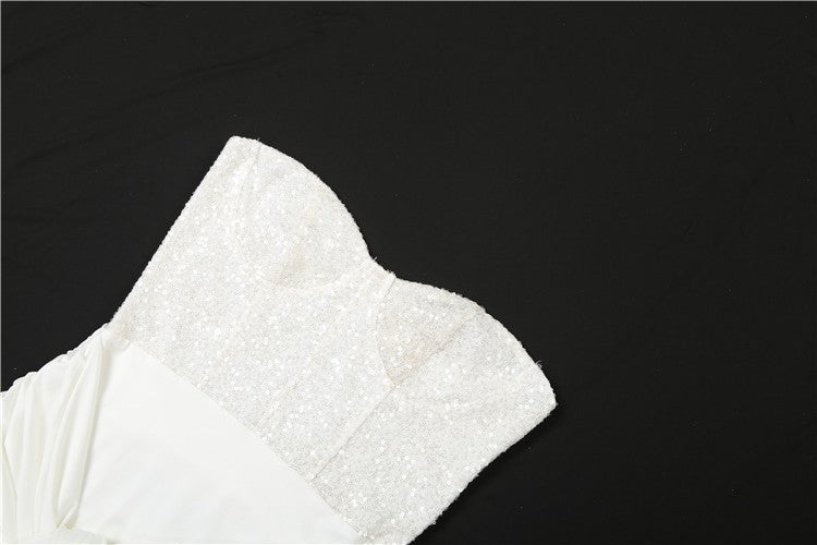 Kliou Sequin Patchwork Women Maxi Dress Stunning Sexy Strapless Stacked Pleated Sheath Long Robe Mujer Festival Elegant Dress