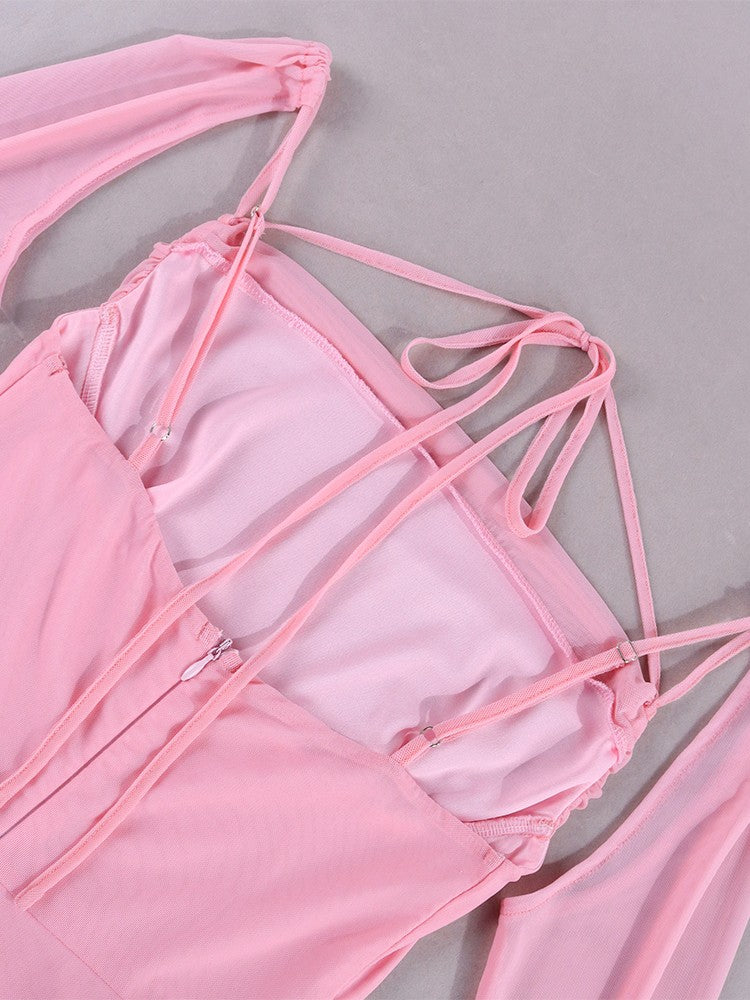 NewAsia Halter Ruffles Sleeves Mesh Pink Dress Women Sexy Solid Backless Bandage Mini Dress Summer Holiday Party Club NewAsia Halter Ruffles Sleeves Mesh Pink Dress Women Sexy Solid Backless Bandage Mini Dress Summer Holiday Party Club