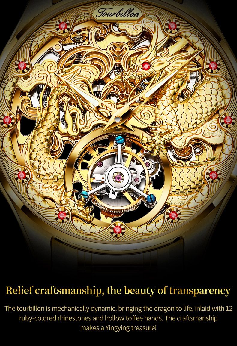 OUPINKE 3176 Tourbillon Watch Men 3D Carved Dragon Tungsten Steel Waterproof Wristwatches Top Layer Swiss Certification Watches OUPINKE 3176 Tourbillon Watch Men 3D Carved Dragon Tungsten Steel Waterproof Wristwatches Top Layer Swiss Certification Watches