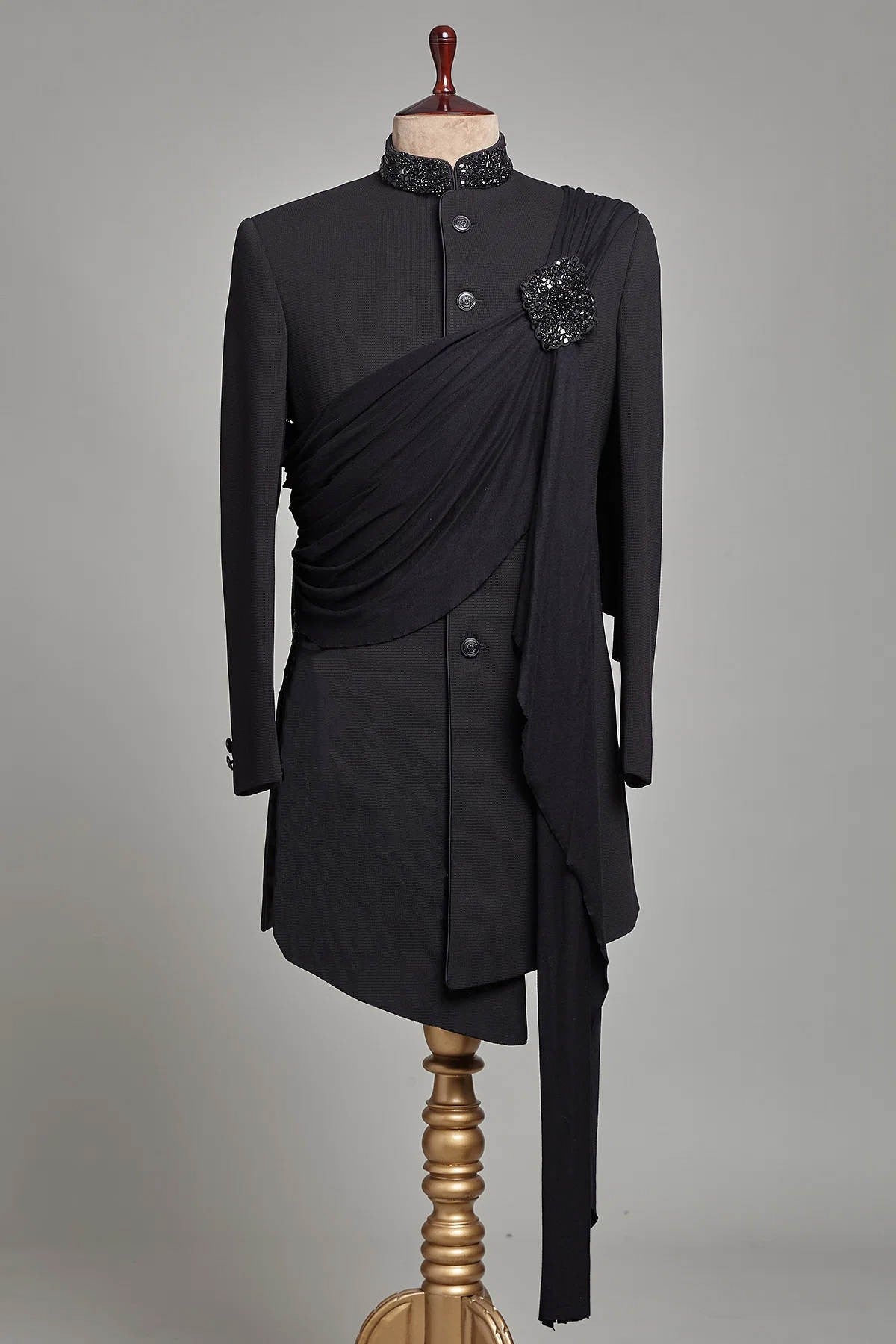 Royal style men's tuxedo suits, 2 pieces, ribbon collar, groom suits, custom formal wear, evening party suits