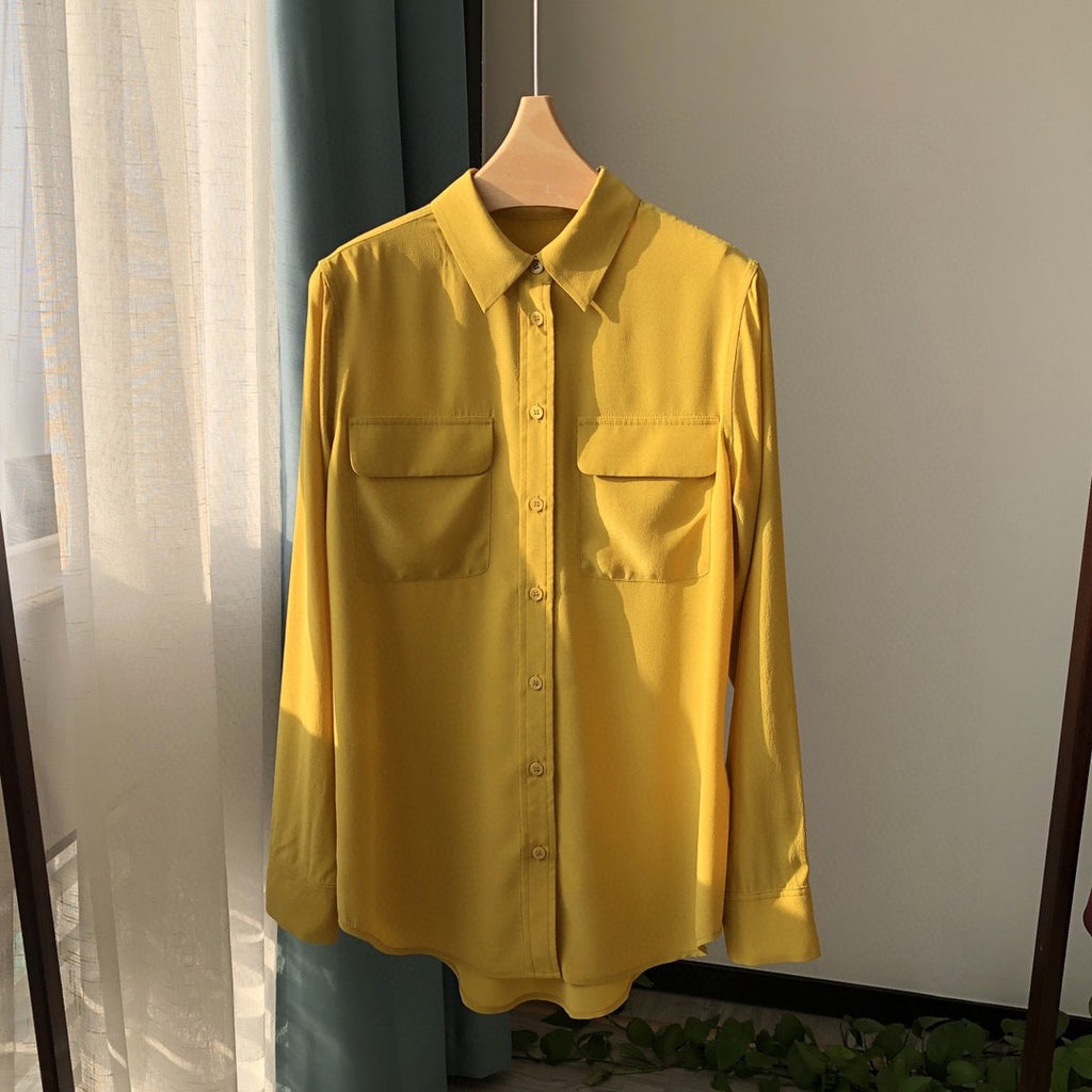 39 colors option draped sand-washed mulberry silk shirt blouse women classic