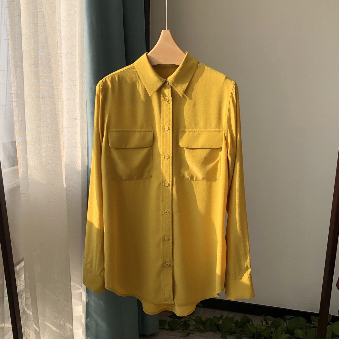 39 colors option draped sand-washed mulberry silk shirt blouse women classic