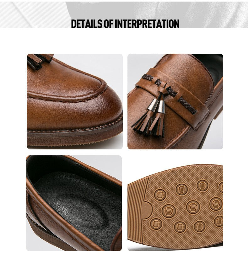 Men's casual pointed toe loafers, fringe shoes,