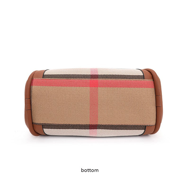 Aidrani Plaid Canvas and Leather Tote