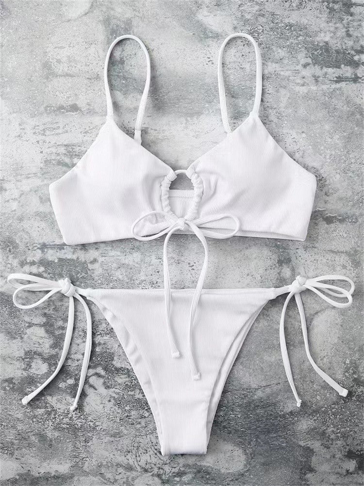 Solid Color Low-Waist Bikini Set