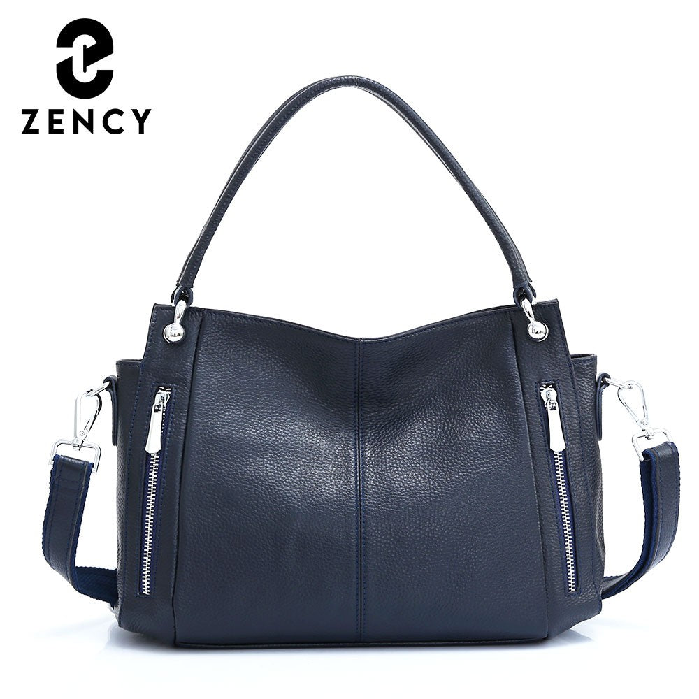 Zency 100% bolsa de couro genuíno feminino clássico simples vintage shopper to