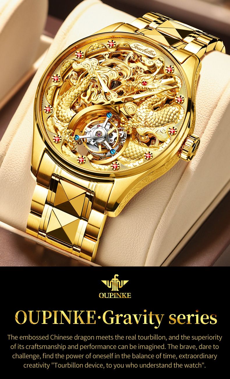 OUPINKE 3176 Tourbillon Watch Men 3D Carved Dragon Tungsten Steel Waterproof Wristwatches Top Layer Swiss Certification Watches OUPINKE 3176 Tourbillon Watch Men 3D Carved Dragon Tungsten Steel Waterproof Wristwatches Top Layer Swiss Certification Watches