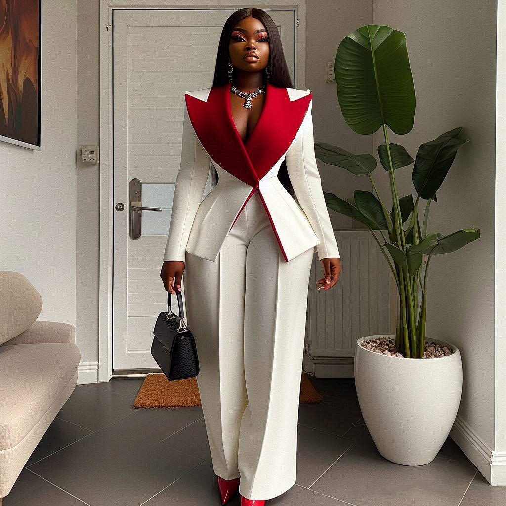 Patchwork Lapel Women's Pant Suits 2 Pieces Plus Size Fitted Blazer & Trousers Custom Formal Office Lady Party Outfit Patchwork Lapel Women's Pant Suits 2 Pieces Plus Size Fitted Blazer & Trousers Custom Formal Office Lady Party Outfit