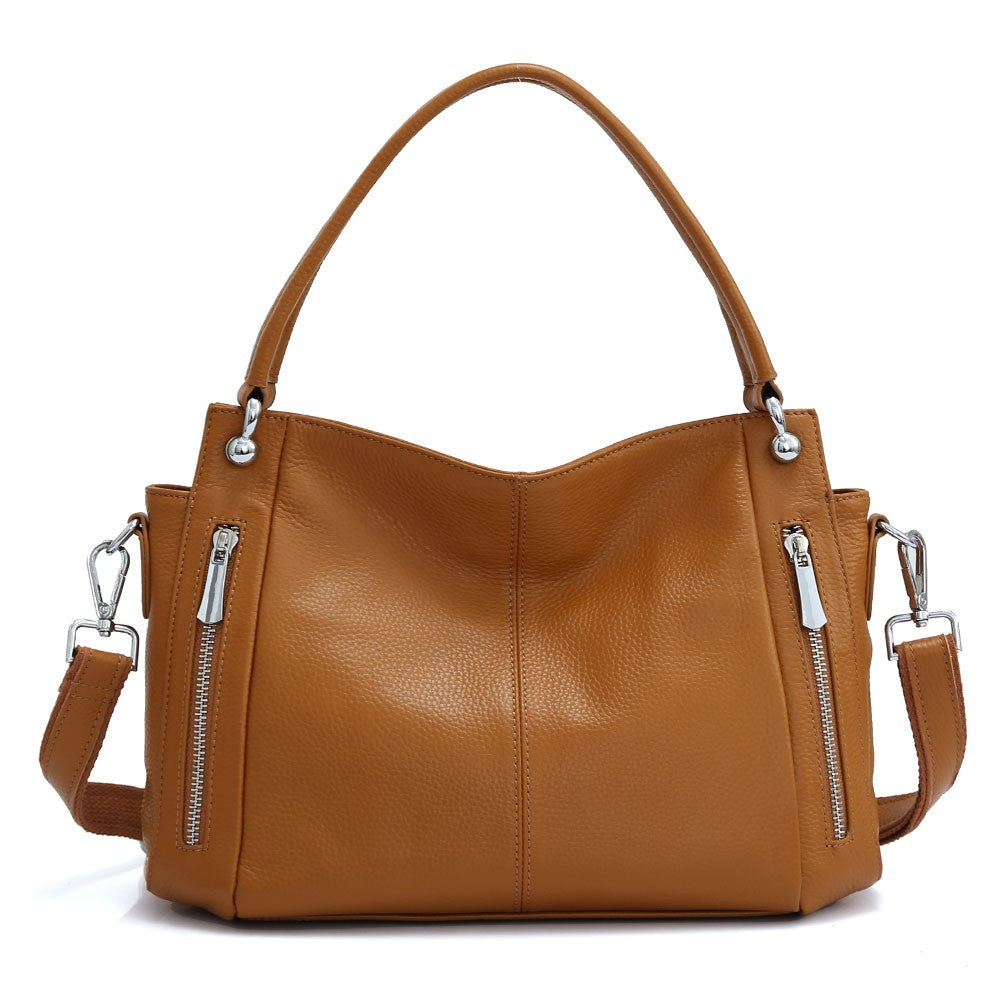Zency 100% bolsa de couro genuíno feminino clássico simples vintage shopper to