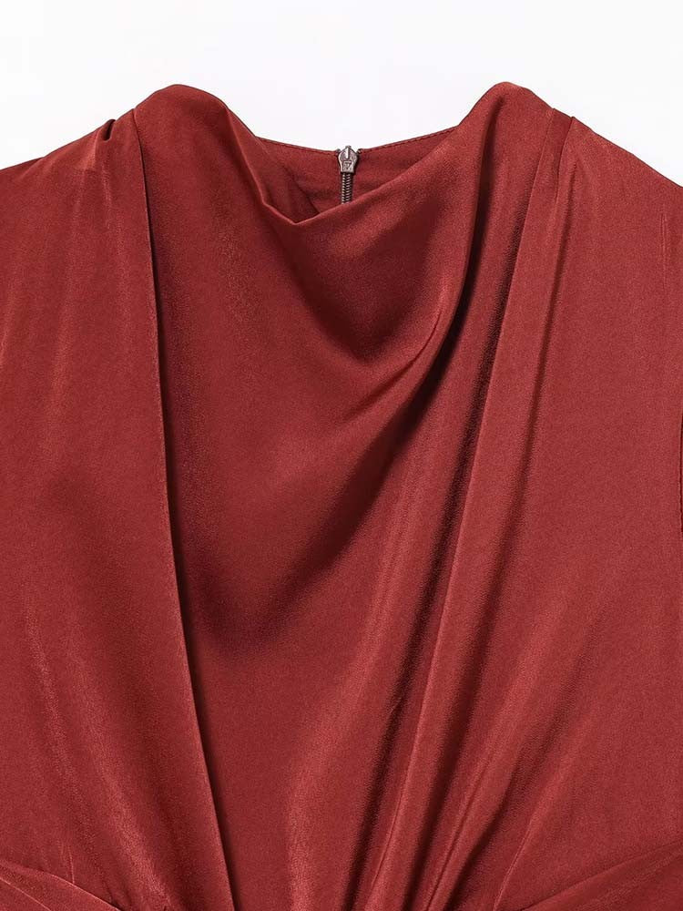 Women Summer Midi Dresses 2025 Fashion Solid Pleated Hollow Out Satin Female Elegant Street Dresses Clothing Women Summer Midi Dresses 2025 Fashion Solid Pleated Hollow Out Satin Female Elegant Street Dresses Clothing
