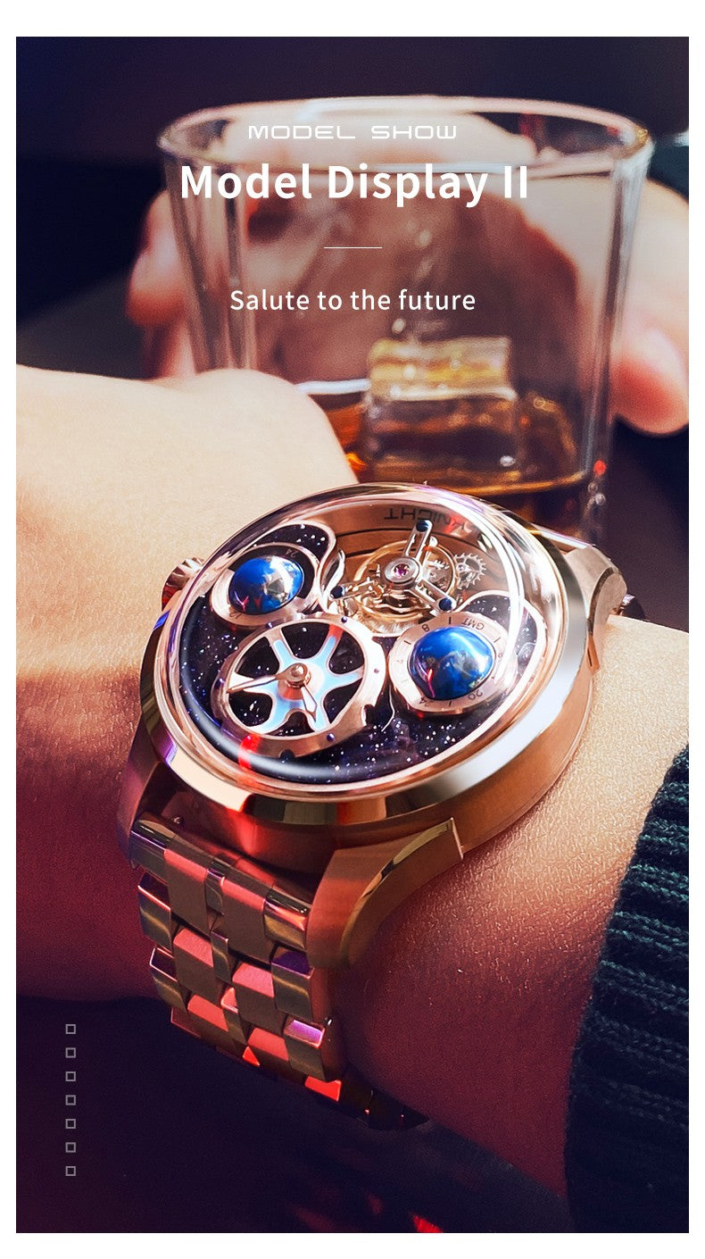 Ideal Knight Top Brand Luxruy Men's Watch Advanced Tourbillon Automatic Mechanical Watch Waterproof Luminous Dual Region Time