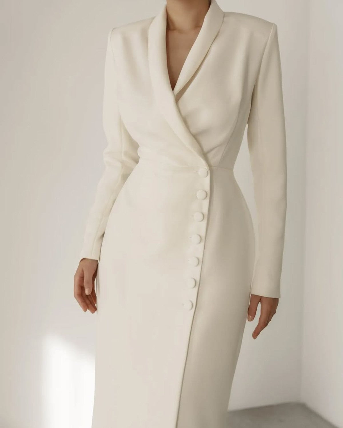 Elegant White Women Blazer Dress Ankle Length Button Evening Dress Slim Fit Custom Formal Wear Party One Piece Elegant White Women Blazer Dress Ankle Length Button Evening Dress Slim Fit Custom Formal Wear Party One Piece