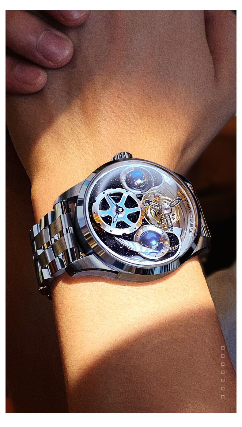 Ideal Knight Top Brand Luxruy Men's Watch Advanced Tourbillon Automatic Mechanical Watch Waterproof Luminous Dual Region Time