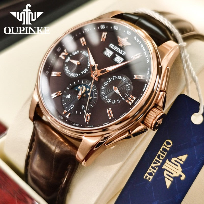 OUPINKE-Relógio Mecânico Impermeável Sapphire Espelho Masculino, Automático,
