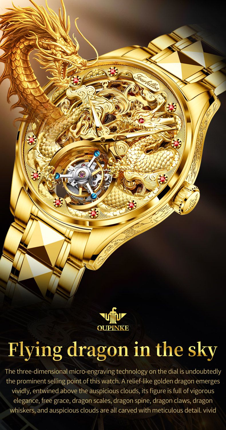 OUPINKE 3176 Tourbillon Watch Men 3D Carved Dragon Tungsten Steel Waterproof Wristwatches Top Layer Swiss Certification Watches OUPINKE 3176 Tourbillon Watch Men 3D Carved Dragon Tungsten Steel Waterproof Wristwatches Top Layer Swiss Certification Watches