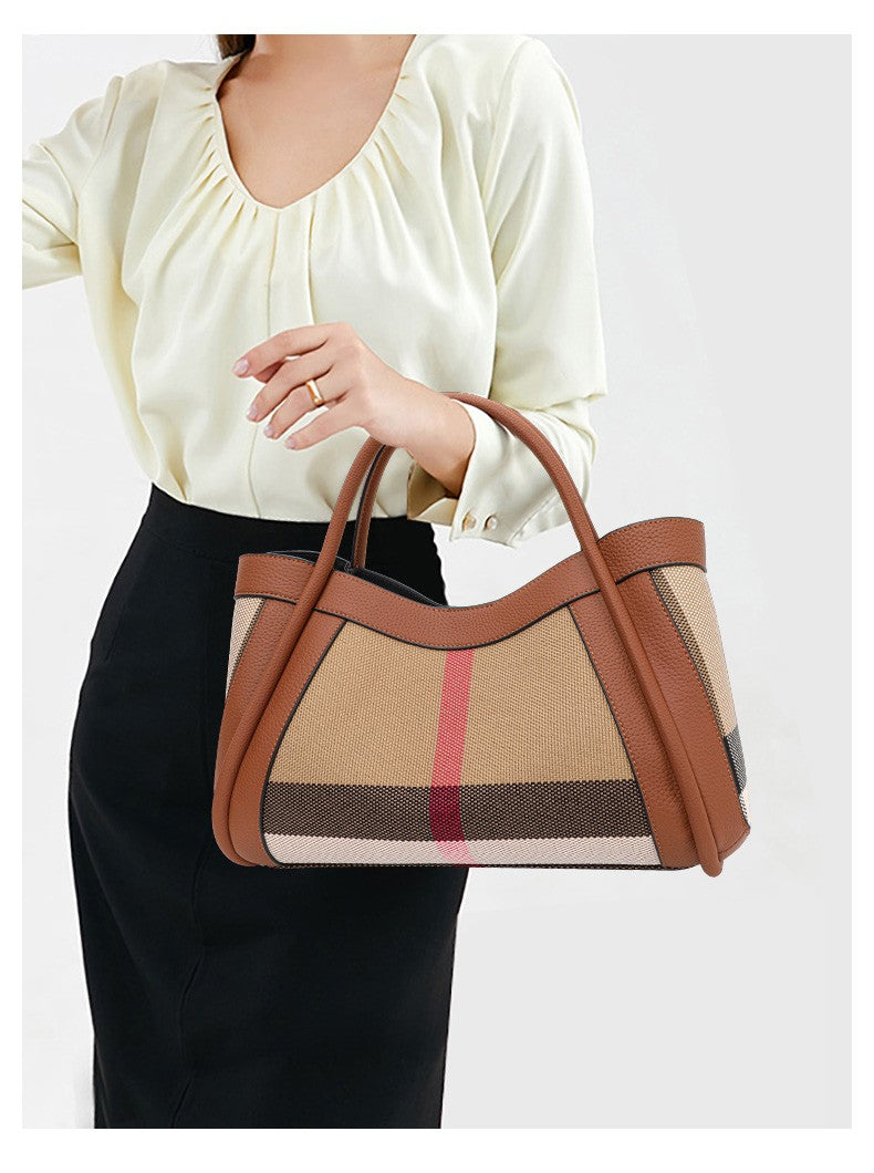 Aidrani Plaid Canvas and Leather Tote