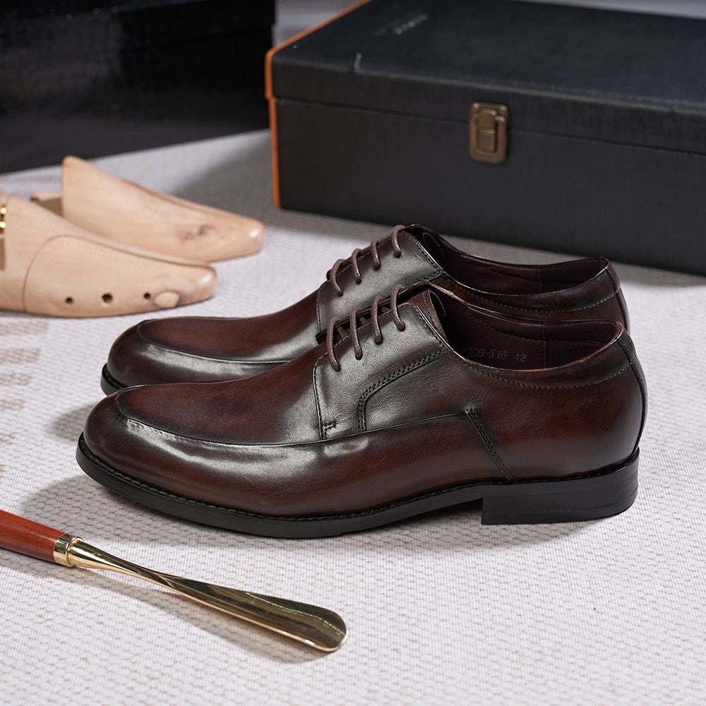 Sapatos derby masculinos estilo italiano, feitos à mão, couro genuíno, bico l