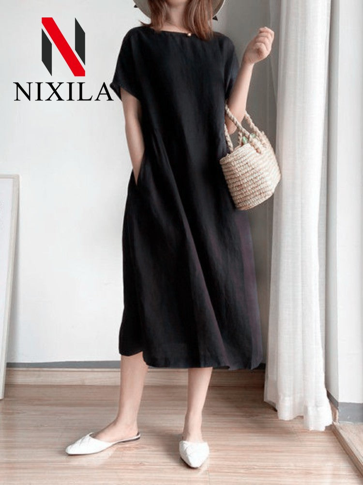 New in Spring Summer Women's Dress Elegant Casual Loose Short Sleeve Tops A-Line Oversize Solid Midi Dresses for Women Clothing New in Spring Summer Women's Dress Elegant Casual Loose Short Sleeve Tops A-Line Oversize Solid Midi Dresses for Women Clothing