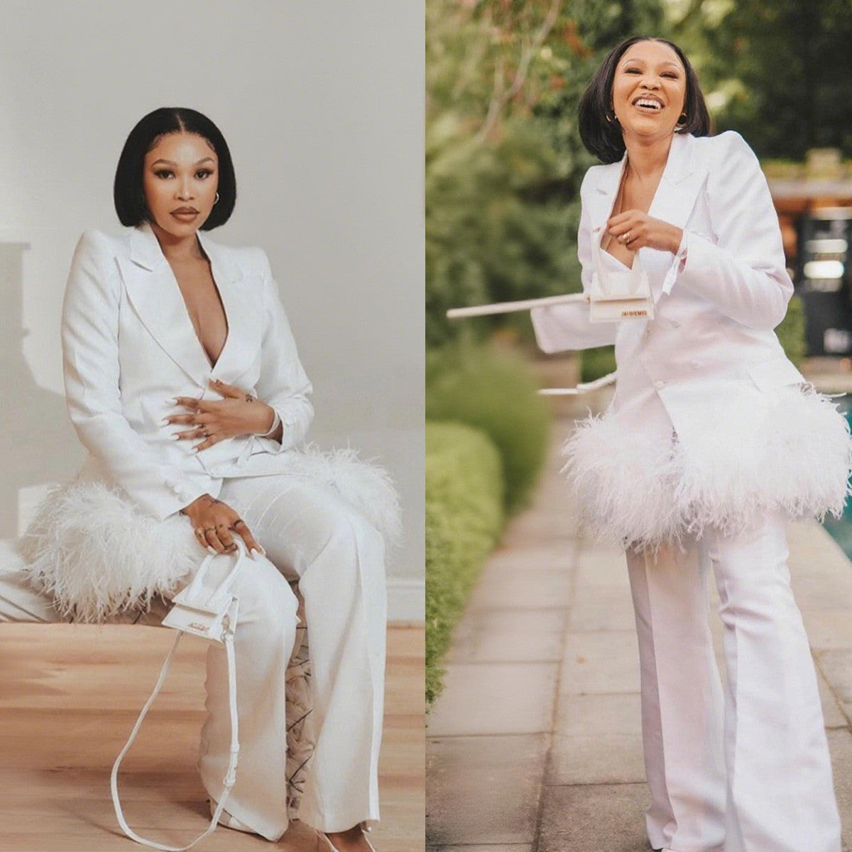Feather Women Blazer Dress Suits 2 Pieces Double Breasted Plus Size Mother Suits Custom Wedding Guest Celebrity OutfitFeather Women Blazer Dress Suits 2 Pieces Double Breasted Plus Size Mother Suits Custom Wedding Guest Celebrity Outfit