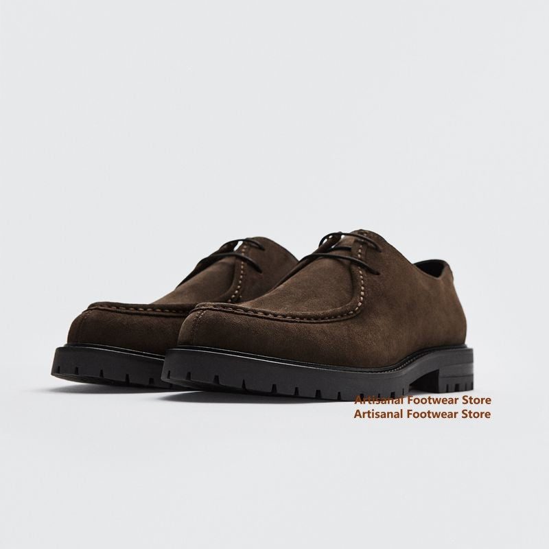 Brown suede derby shoes, thick sole, lace up, men's casual shoes, formal office shoes, men's leather shoesBrown suede derby shoes, thick sole, lace up, men's casual shoes, formal office shoes, men's leather shoes