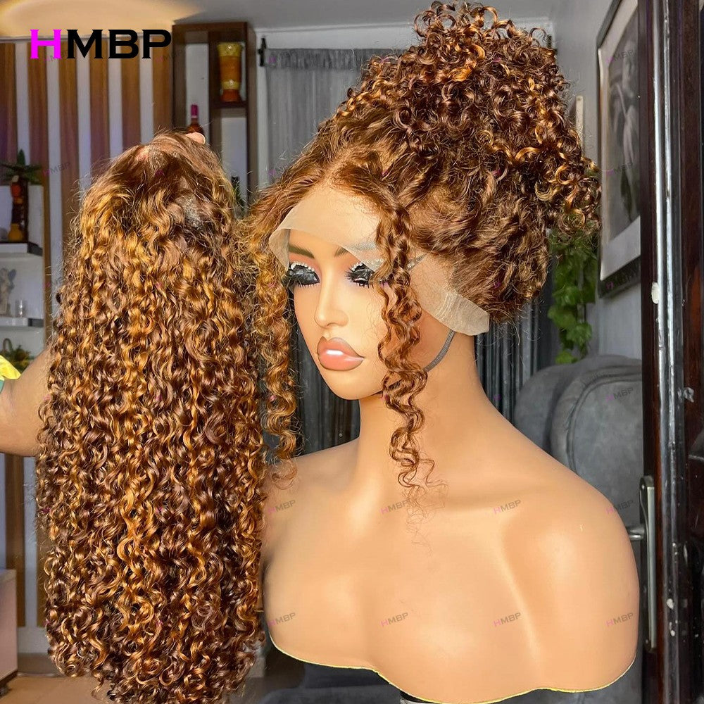 HMBP Long Kinky Curly HD Lace Human Hair Wig