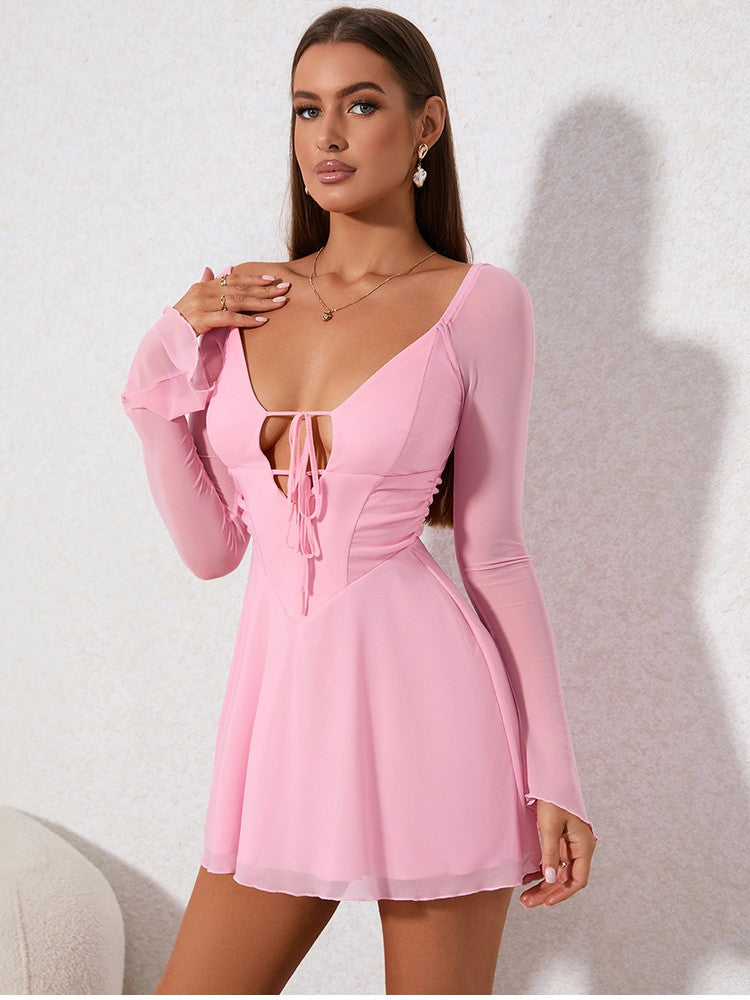 NewAsia Spring Autumn Sexy Hollow Out Bandage Mini Dresses Women Solid Empire Slim Dresses Fashion Party Club Full Sleeve Dress NewAsia Spring Autumn Sexy Hollow Out Bandage Mini Dresses Women Solid Empire Slim Dresses Fashion Party Club Full Sleeve Dress