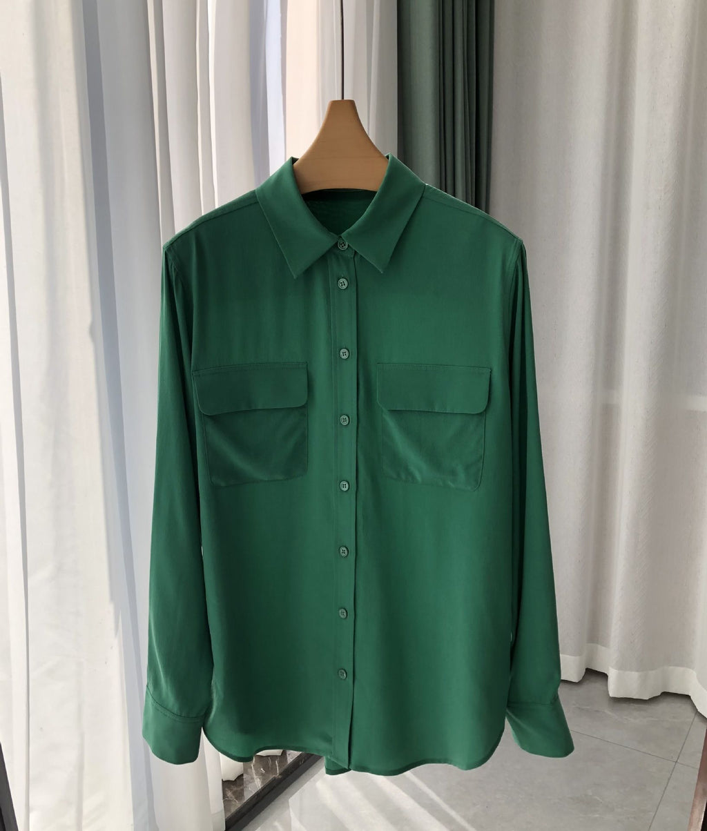 39 colors option draped sand-washed mulberry silk shirt blouse women classic