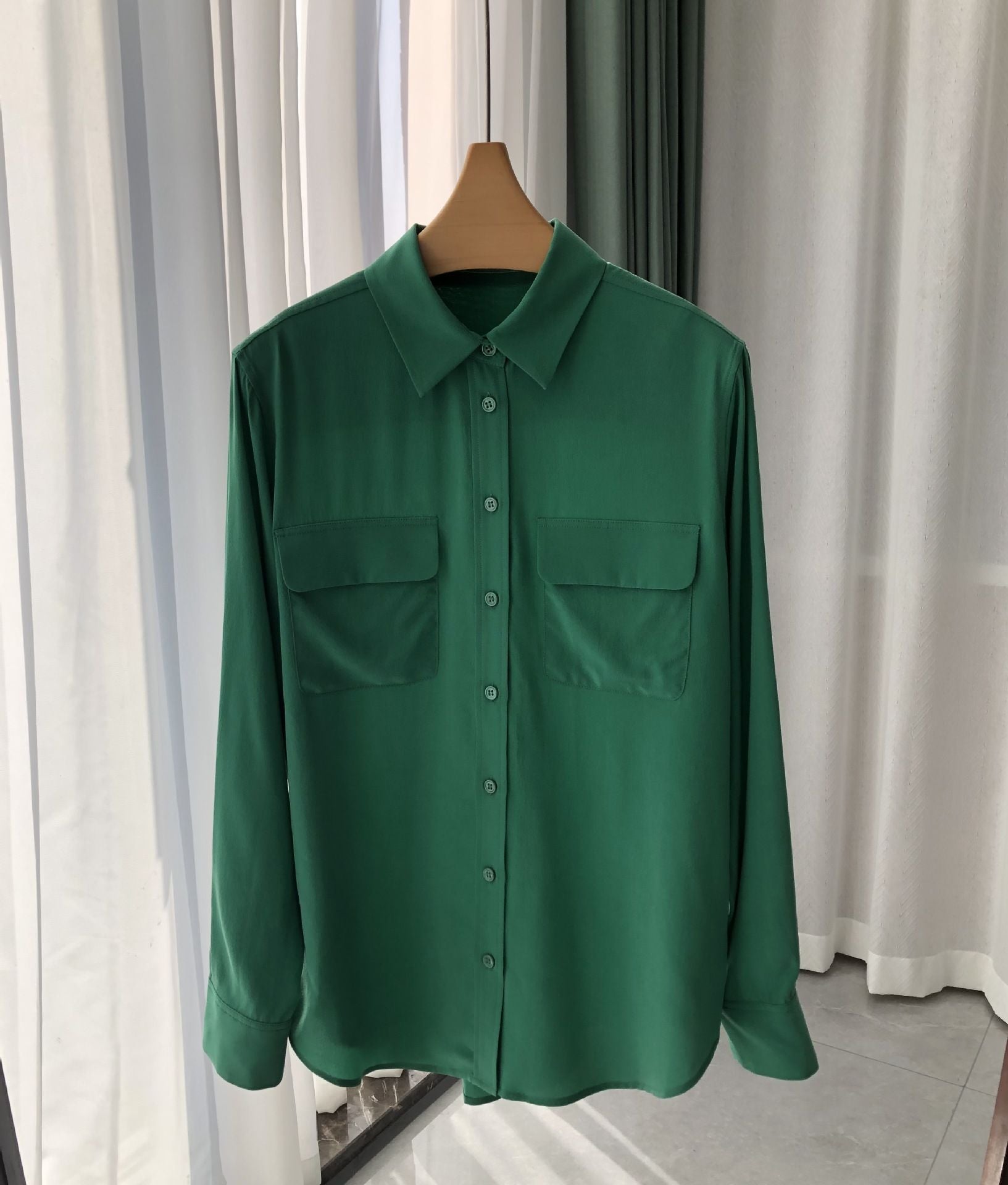 39 colors option draped sand-washed mulberry silk shirt blouse women classic