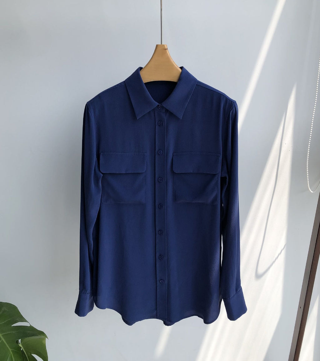 39 colors option draped sand-washed mulberry silk shirt blouse women classic
