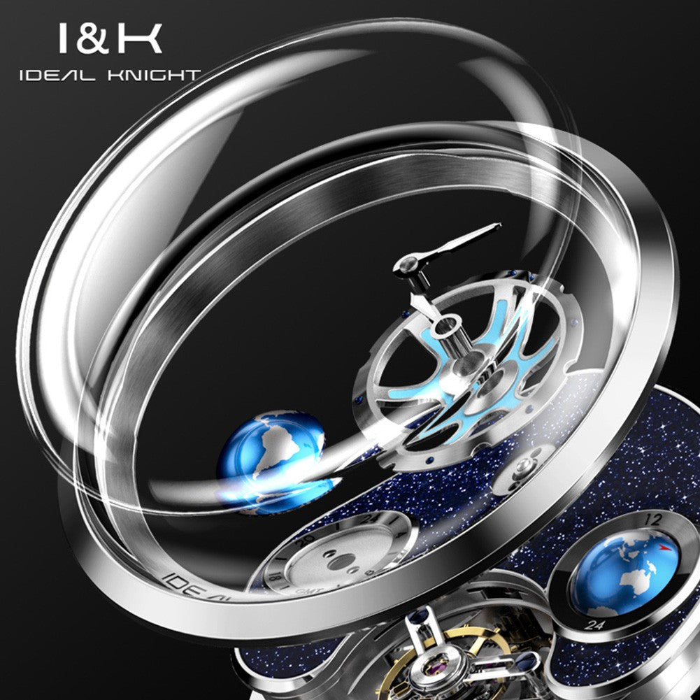 Ideal Knight Top Brand Luxruy Men's Watch Advanced Tourbillon Automatic Mechanical Watch Waterproof Luminous Dual Region Time