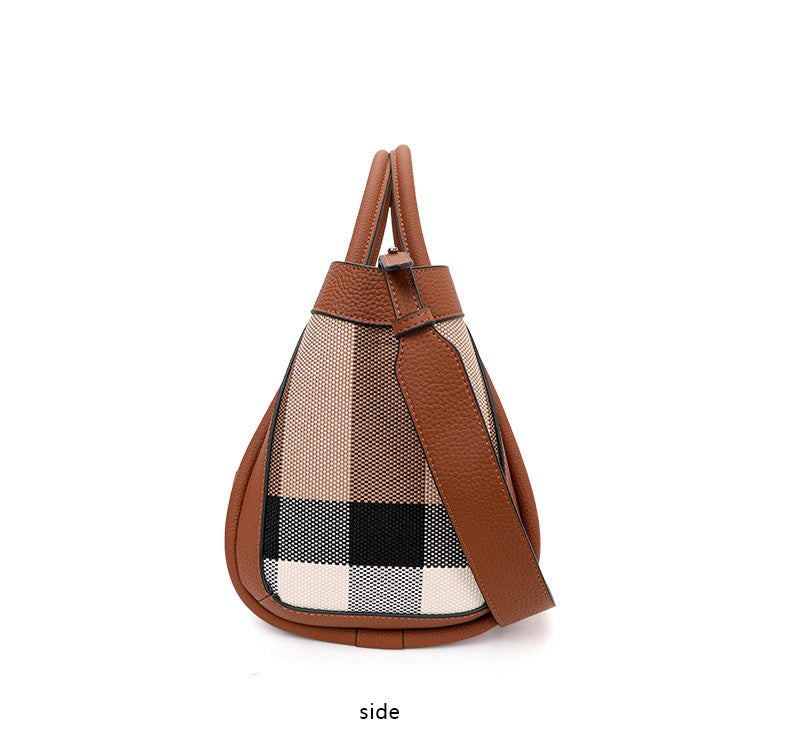 Aidrani Plaid Canvas and Leather Tote