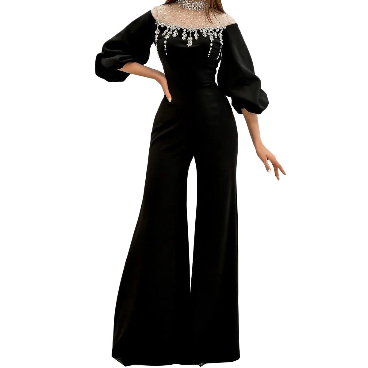 Luxury Women's Pant Suits One Piece Crystal Beaded Turtleneck Jumpsuits Custom Special Occasion Suits Evening Party Outfit