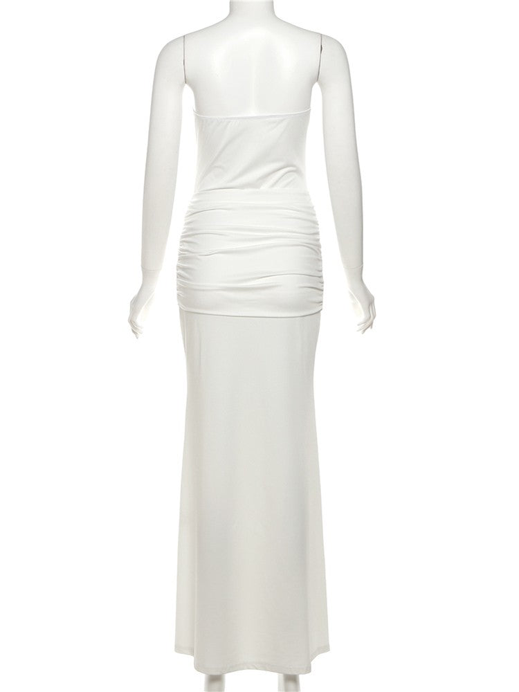 Kliou Sequin Patchwork Women Maxi Dress Stunning Sexy Strapless Stacked Pleated Sheath Long Robe Mujer Festival Elegant Dress