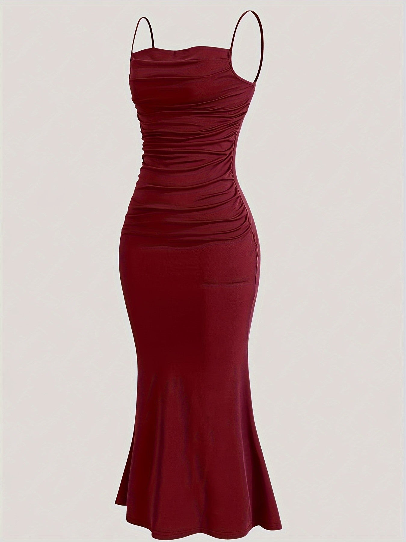 Women's Solid Color Ruched Cami Dress, Elegant Sleeveless Dress for Evening Party Formal Occasions, Women's Summer Dress Women's Solid Color Ruched Cami Dress, Elegant Sleeveless Dress for Evening Party Formal Occasions, Women's Summer Dress