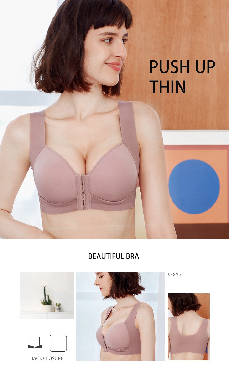 Fallsweet Front Closure Wireless Push-Up Bra