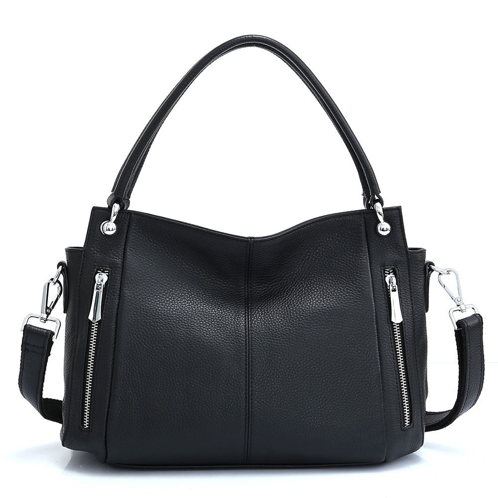 Zency 100% bolsa de couro genuíno feminino clássico simples vintage shopper to